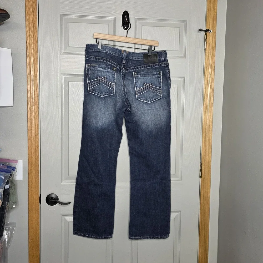 Ariat M2 Relaxed Boot Cut Jeans 35x32 Blue Denim Western Whiskered Ranch Wear